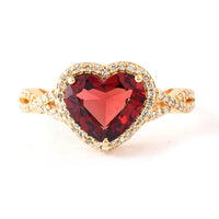 2.30 Ct Heart Mixed Cut Natural Garnet 14K Gold Ring