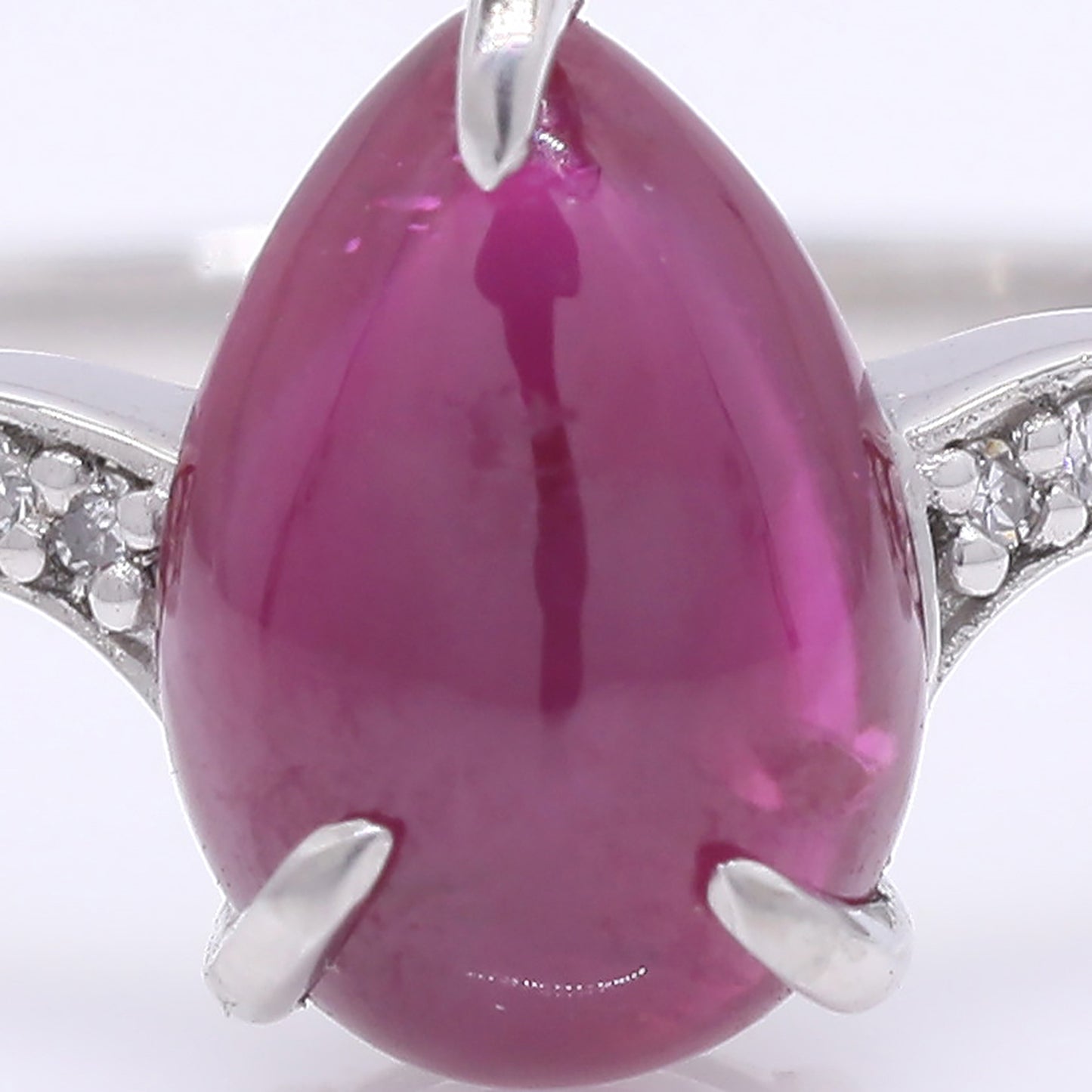 1.89 Ct Pear Cabochon Cut Natural Ruby 950 Platinum Ring