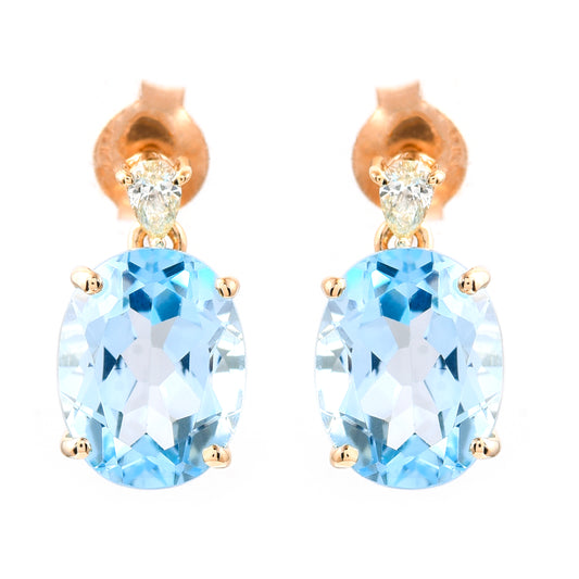 1.32 Ct Oval Mixed Cut Natural Blue Topaz 14K Gold Earrings
