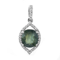 1.83 Ct Cushion Mixed Cut Natural Green Sapphire 950 Platinum Pendant