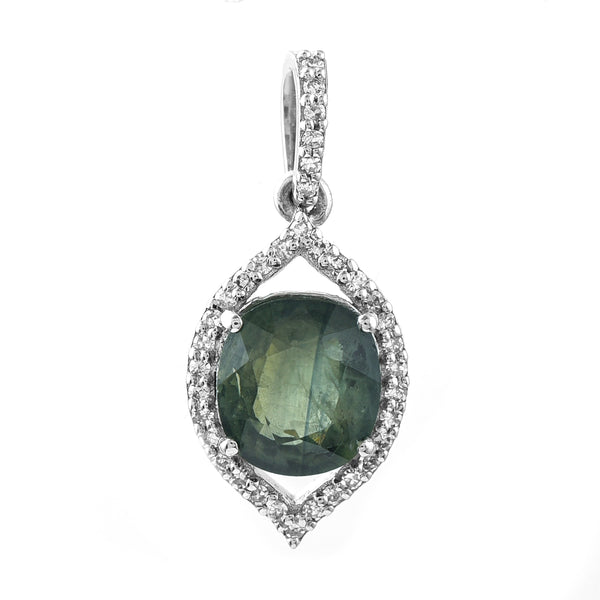 1.83 Ct Cushion Mixed Cut Natural Green Sapphire 950 Platinum Pendant