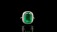11.70 Ct Rectangular Cushion Mixed Cut Natural Beryl Emerald 950 Platinum Ring