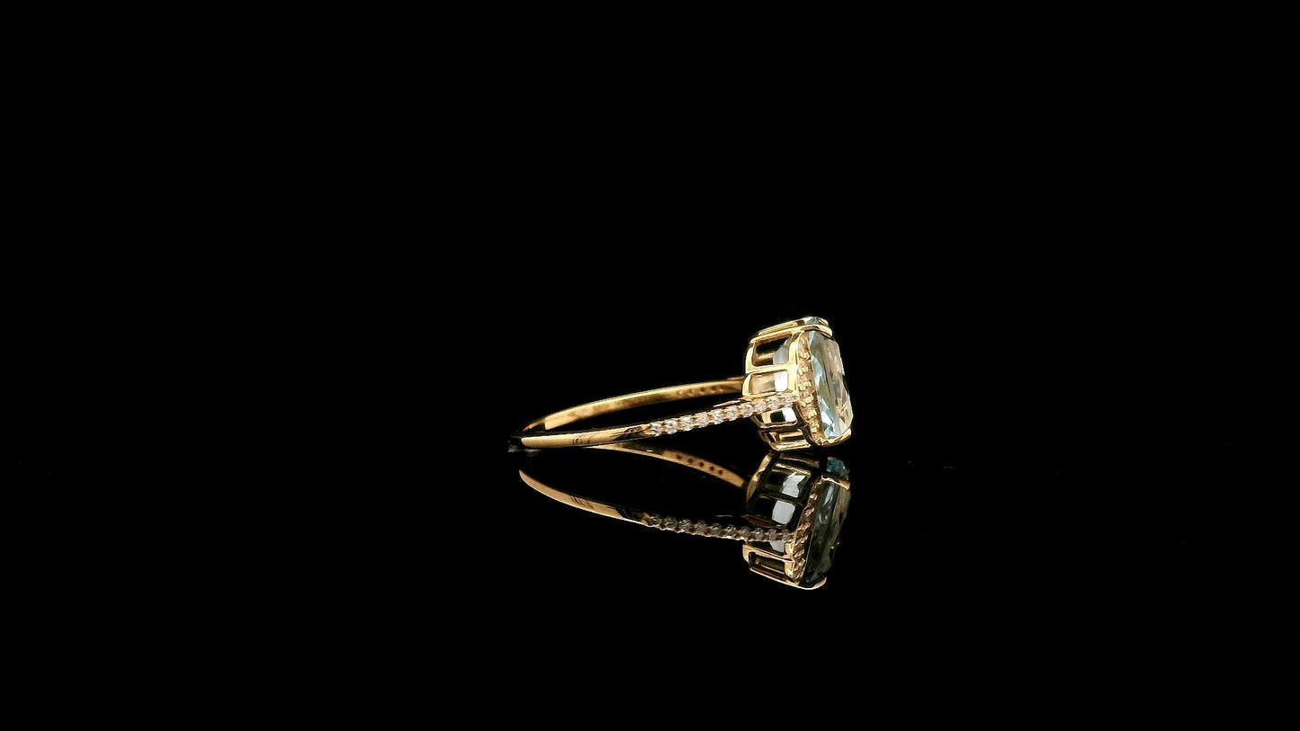 2.20 Ct Cushion Natural Aquamarine 14K Gold Ring