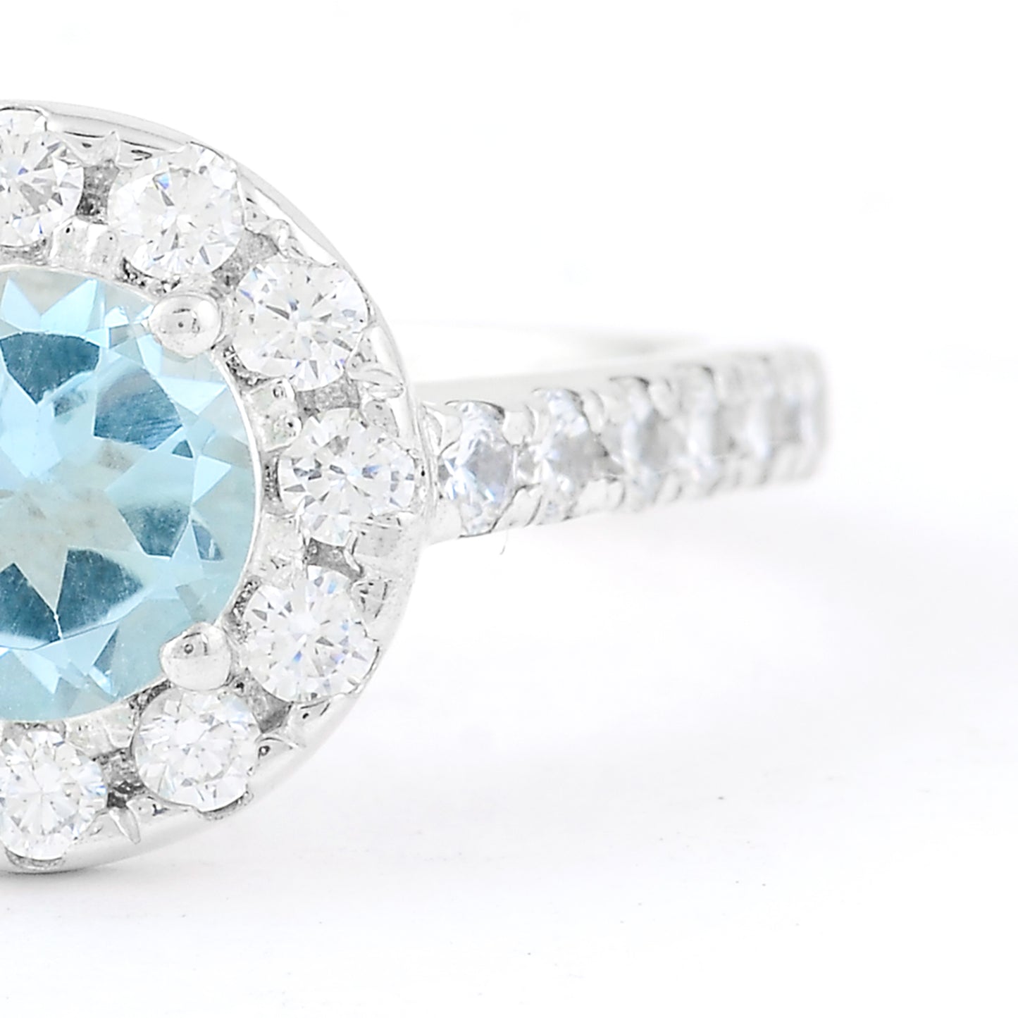 2.54 Ct Round Swiss Blue Topaz, Cubic Zirconia, 925 Sterling Silver Ring