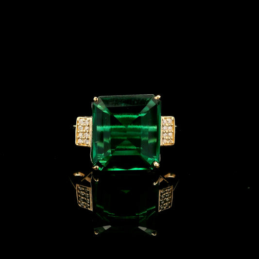 5.19 Ct Emerald Cut Lab Grown Emerald 14K Gold Ring
