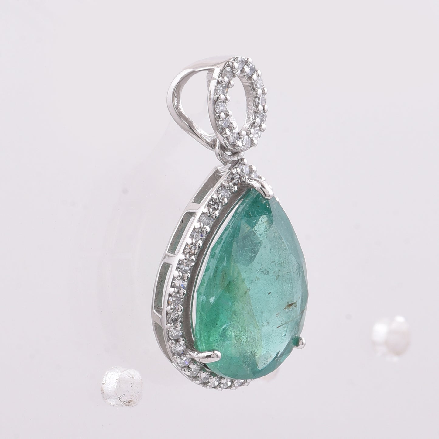2.98 Ct Pear Natural Emerald 950 Platinum Pendant