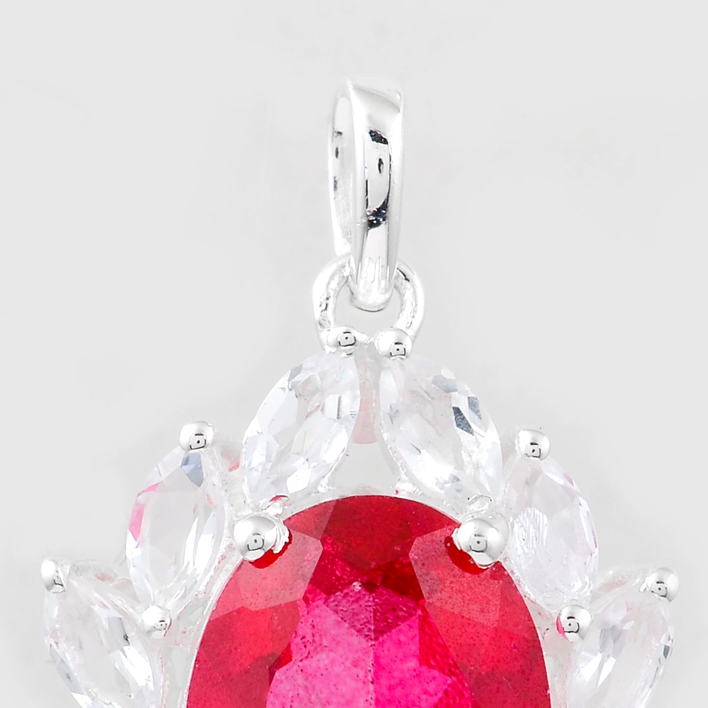 8.87 Ct Oval Pink Topaz, White Topaz, 925 Sterling Silver Pendant
