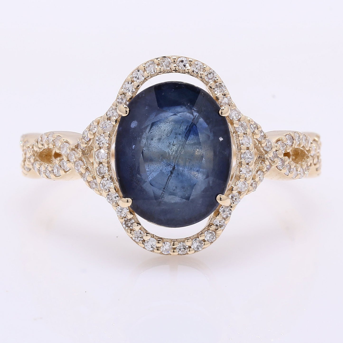 4.14 Ct Oval Mixed Cut Natural Sapphire 14K Gold Ring