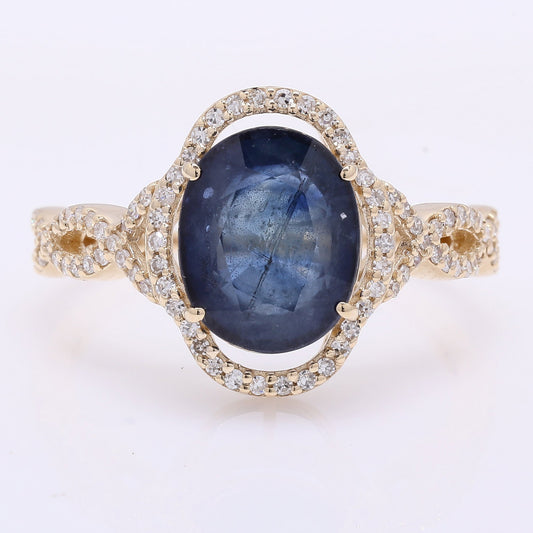 4.14 Ct Oval Mixed Cut Natural Sapphire 14K Gold Ring