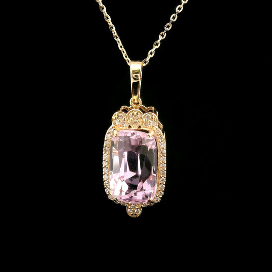 5.19 Ct Cushion Kunzite 14K Gold Pendant