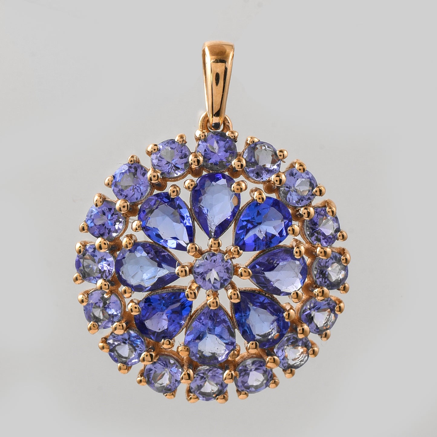 2.65 Ct Round Mixed Cut, Pear Mixed Cut Natural Tanzanite 14K Gold Pendant