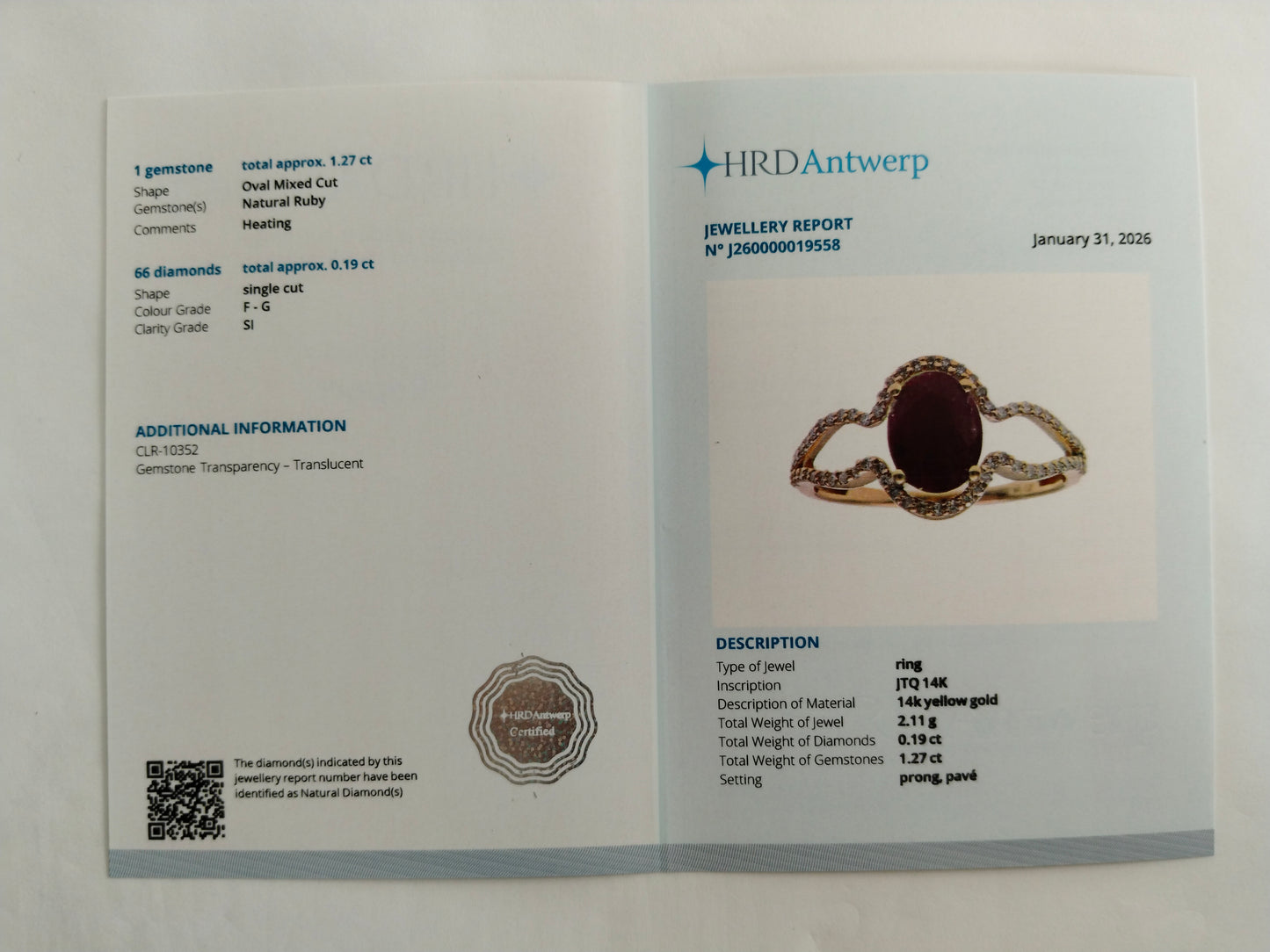 1.46 Ct Oval Mixed Cut Natural Ruby 14K Gold Ring