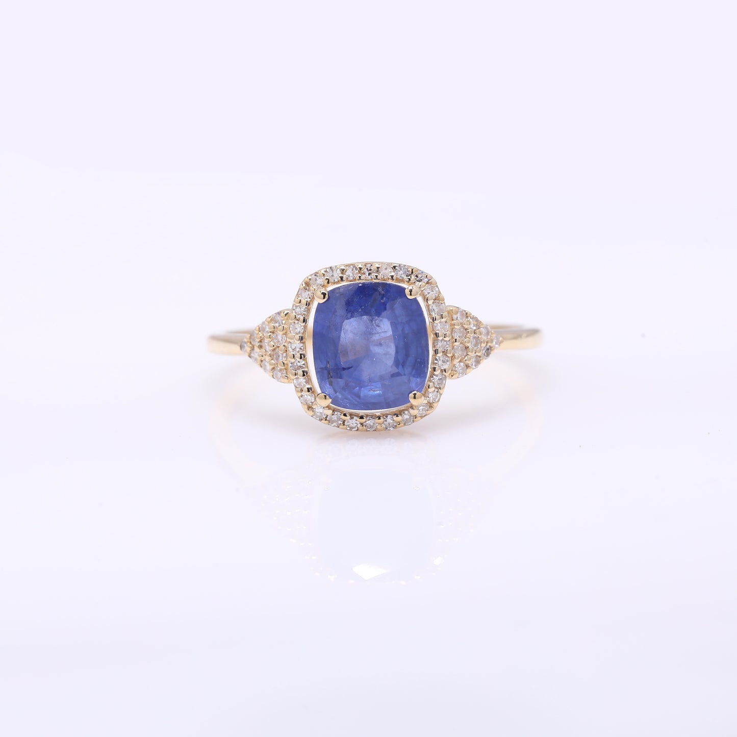 1.70 Ct Cushion Mixed Cut Natural Sapphire 14K Gold Ring