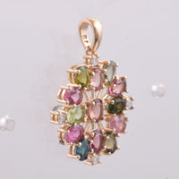 1.98 Ct Oval Natural Multi-Coloured Tourmaline 14K Gold Pendant