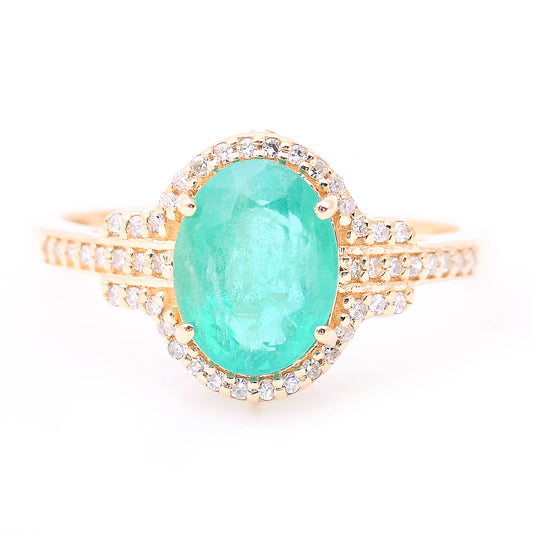 2.01 Ct Oval Mixed Cut Natural Emerald 14K Gold Ring