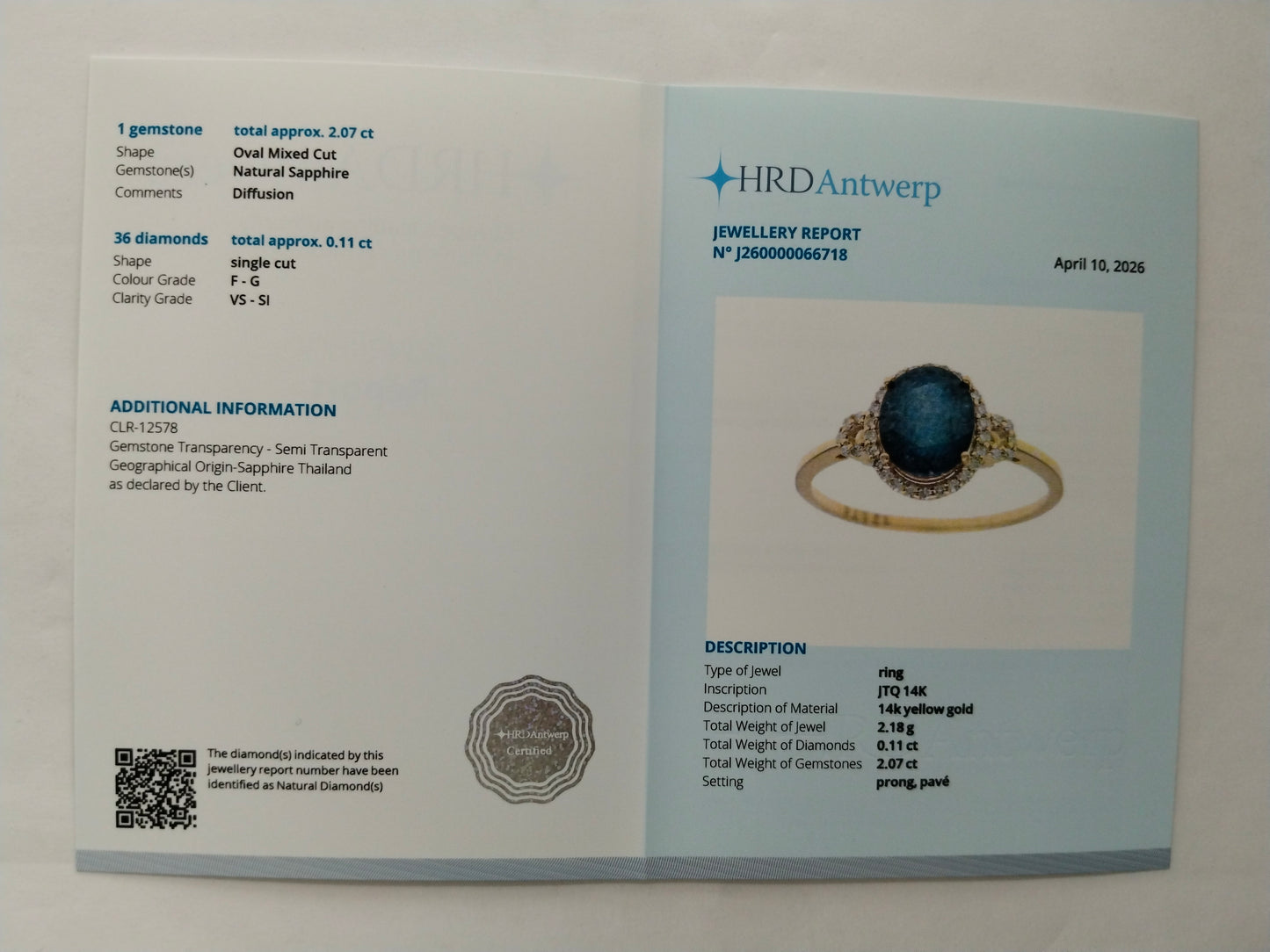 2.18 Ct Oval Mixed Cut Natural Sapphire 14K Gold Ring