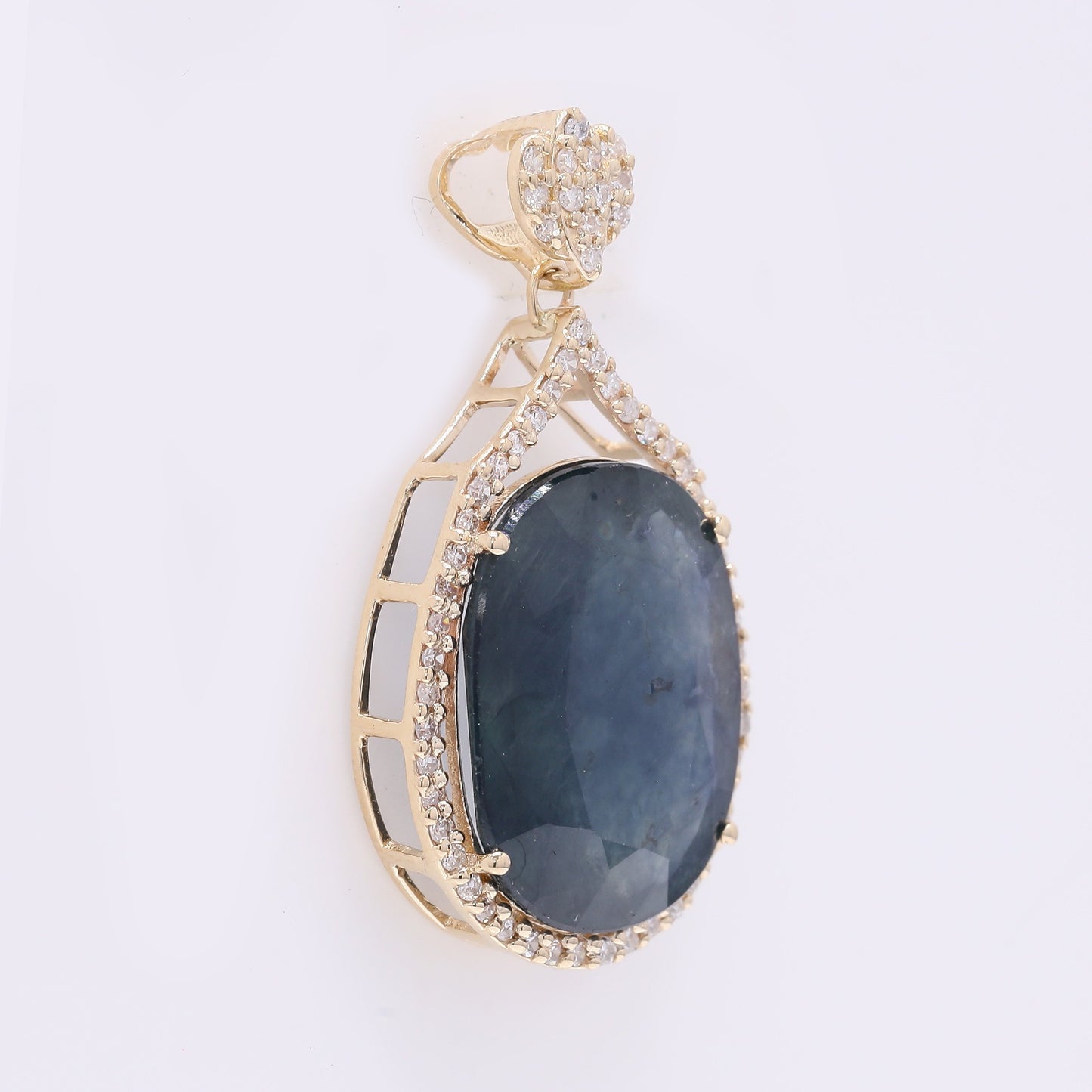 7.34 Ct Oval Mixed Cut Natural Sapphire 14K Gold Pendant