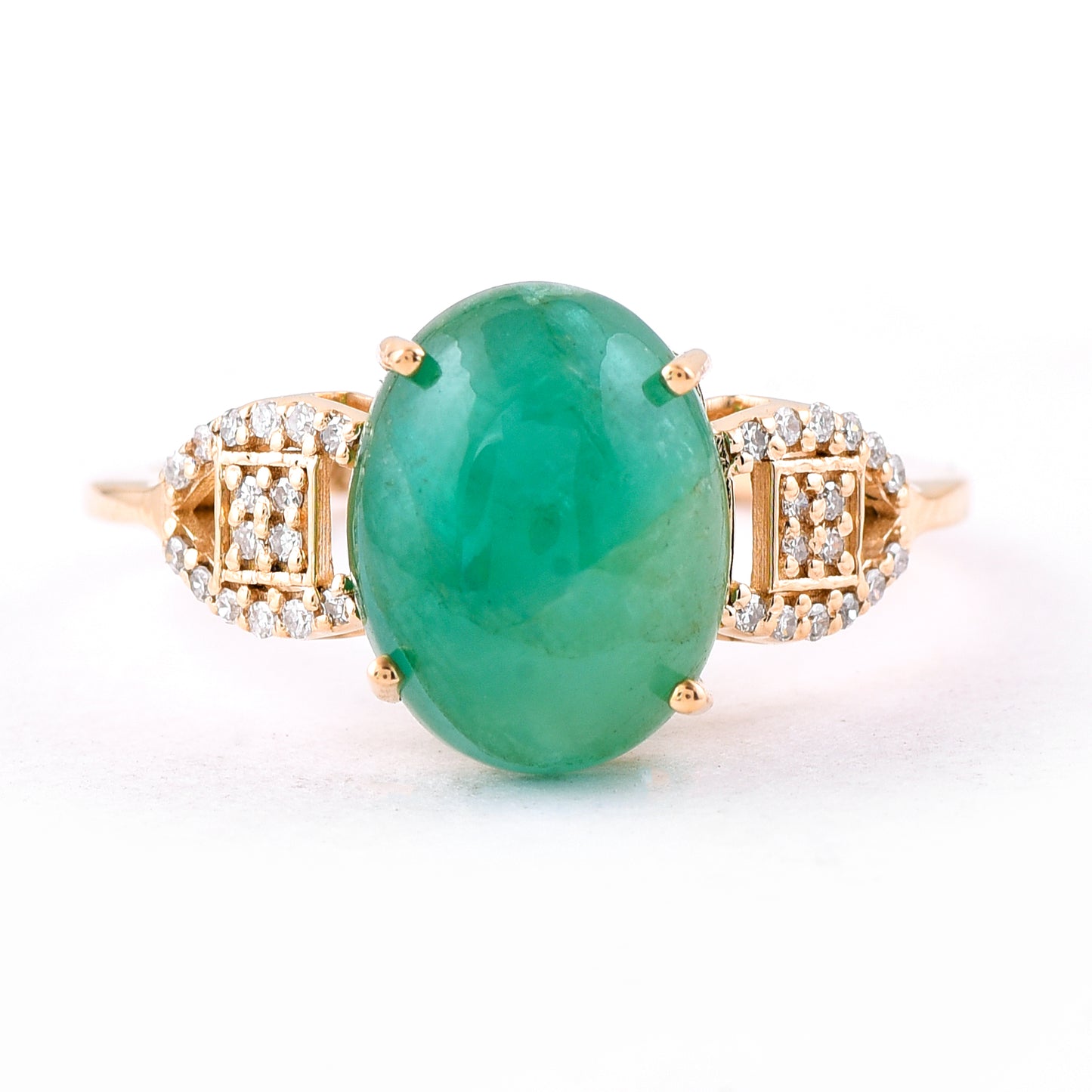 3.90 Ct Oval Cabochon Cut Natural Emerald 14K Gold Ring