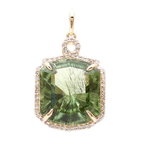 9.90 Ct Octagon Natural Eridot 14K Gold Pendant