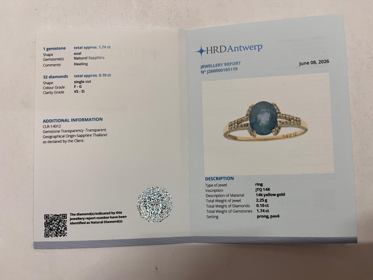 1.84 Ct Oval Mixed Cut Natural Sapphire 14K Gold Ring