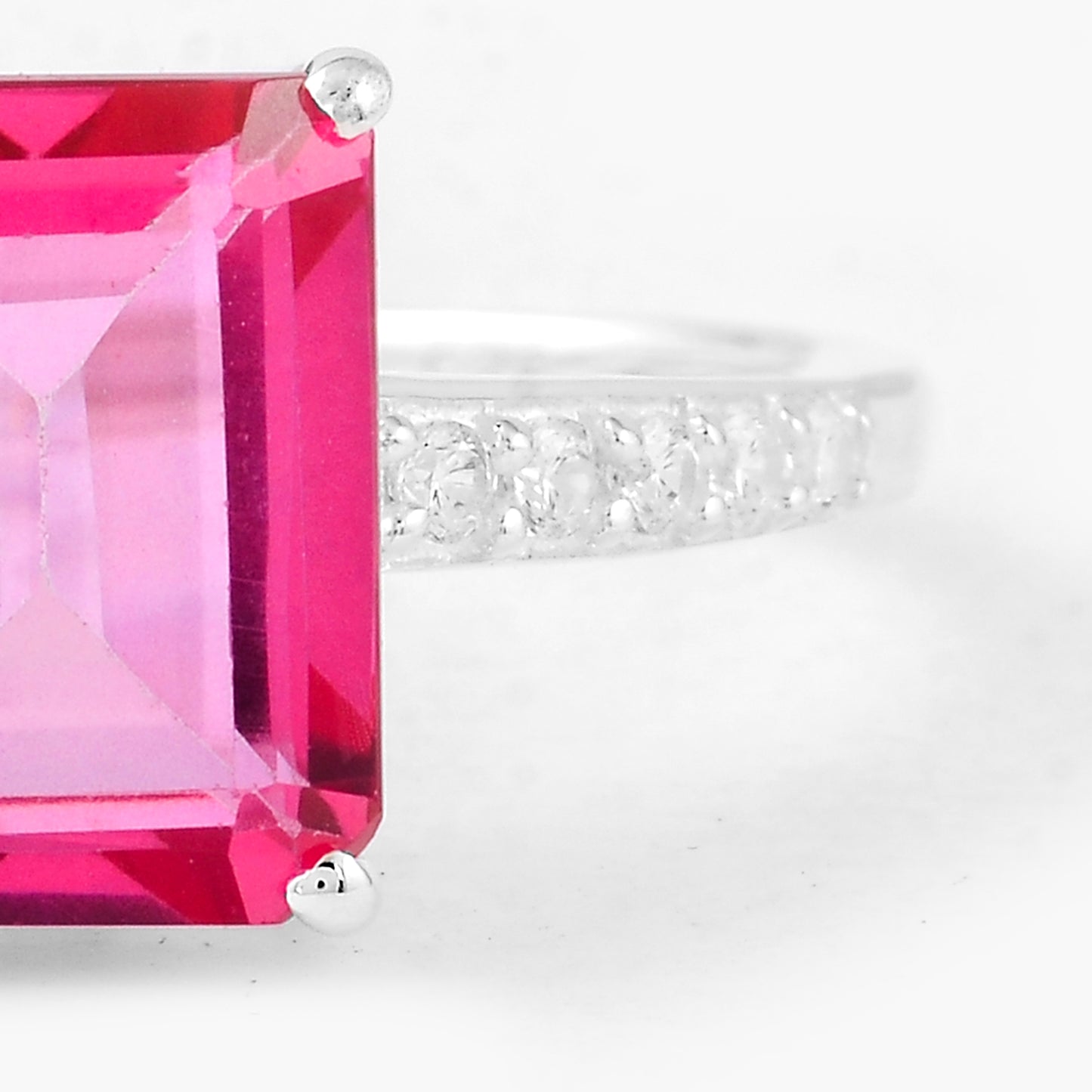 4.42 Ct Octagon Pink Topaz, Cubic Zirconia, 925 Sterling Silver Ring