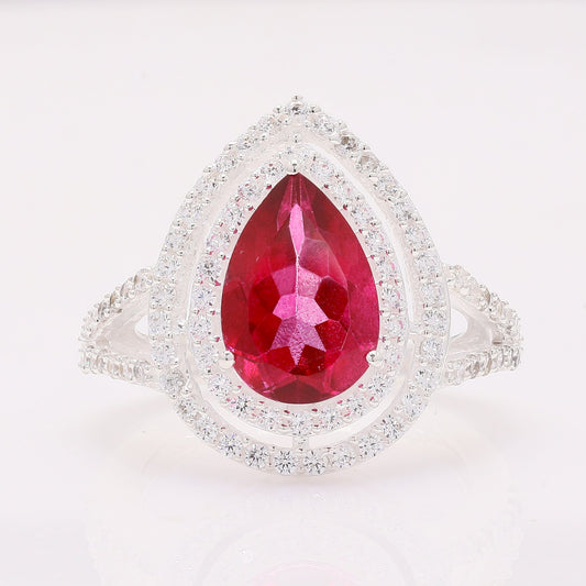 5.62 Ct Pear Pink Topaz 925 Silver Ring