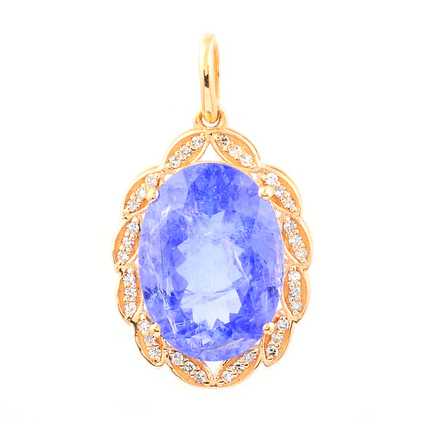 6.38 Ct Oval Mixed Cut Natural Tanzanite 14K Gold Pendant