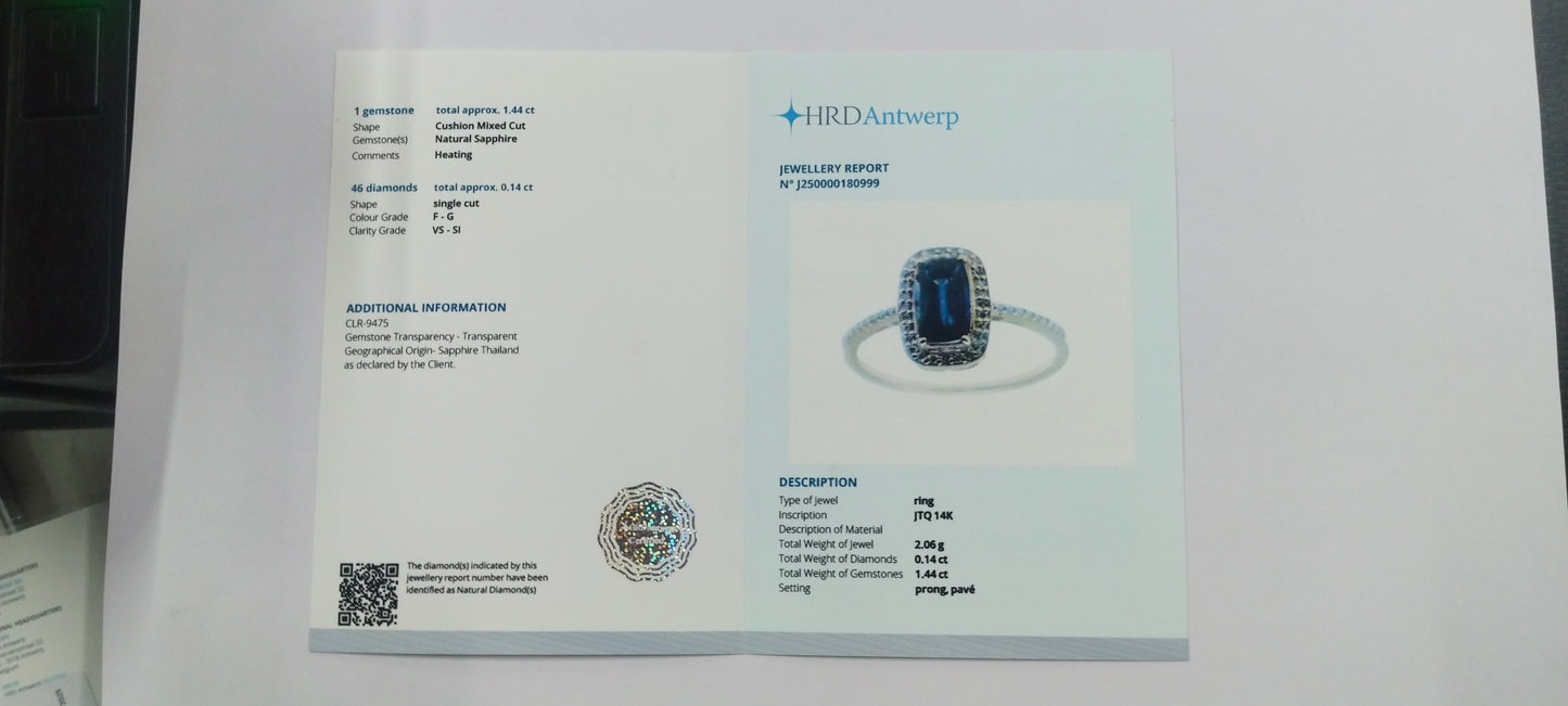 1.58 Ct Cushion Mixed Cut Natural Sapphire 14K Gold Ring