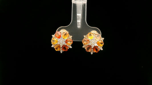 2.71 Ct Oval Multi Sapphire 14K Gold Earrings