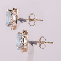 3.14 Ct Oval Blue Topaz 9K Gold Earrings