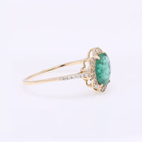 0.95 Ct Oval Mixed Cut Natural Beryl Emerald 14K Gold Ring