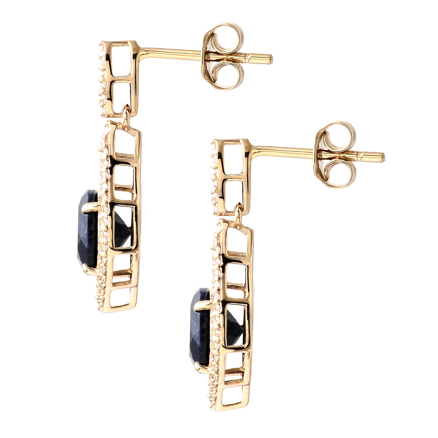 3.62 Ct Round Mixed Cut Natural Corundum Sapphire 14K Gold Earrings