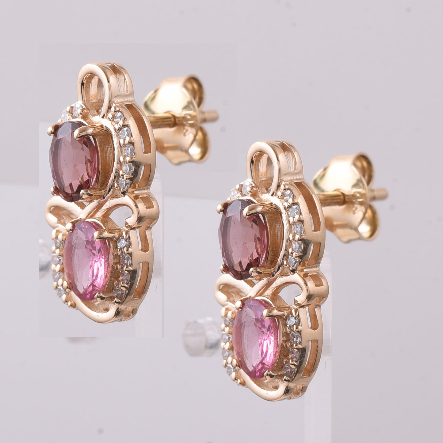 1.88 Ct Oval Mixed Cut Natural Multi-Coloured Tourmaline 14K Gold Earrings