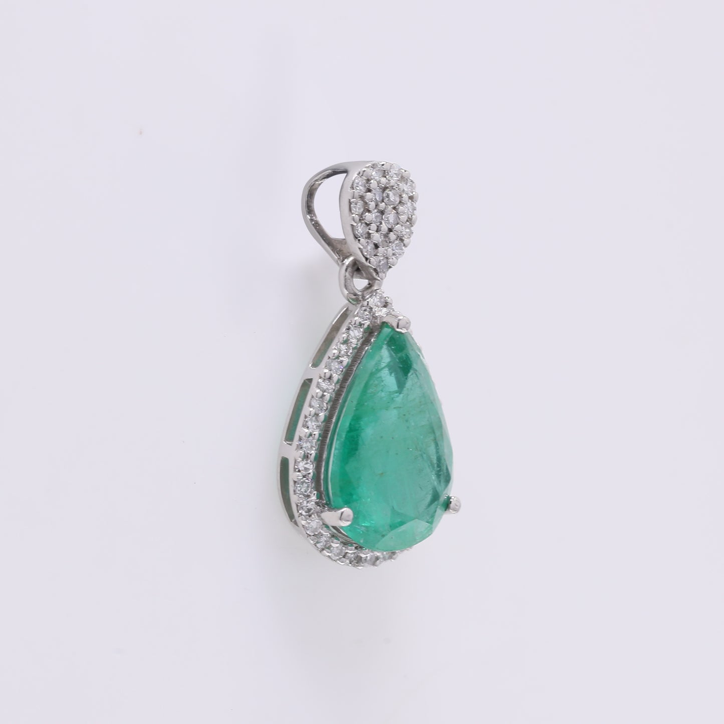 2.05 Ct Pear Mixed Cut Natural Emerald 950 Platinum Pendant