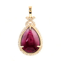 5.55 Ct Pear Cabochon Natural Tourmaline 14K Gold Pendant