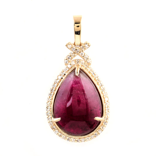 5.55 Ct Pear Cabochon Natural Tourmaline 14K Gold Pendant
