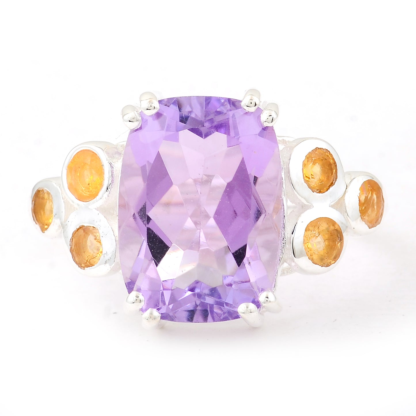 7.11 Ct Cushion Amethyst, Citrine 925 Sterling Silver Ring