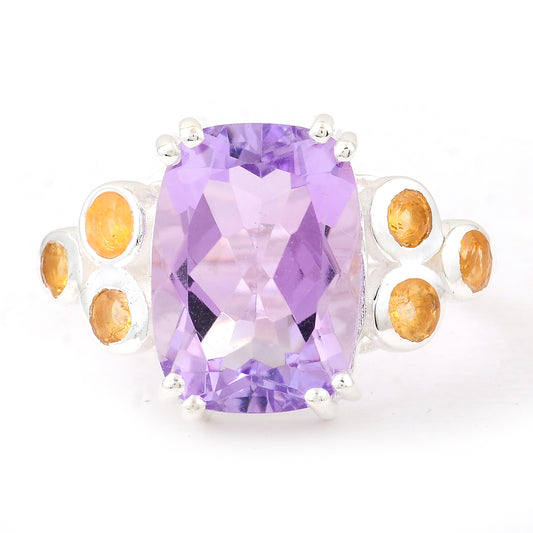7.11 Ct Cushion Amethyst, Citrine 925 Sterling Silver Ring