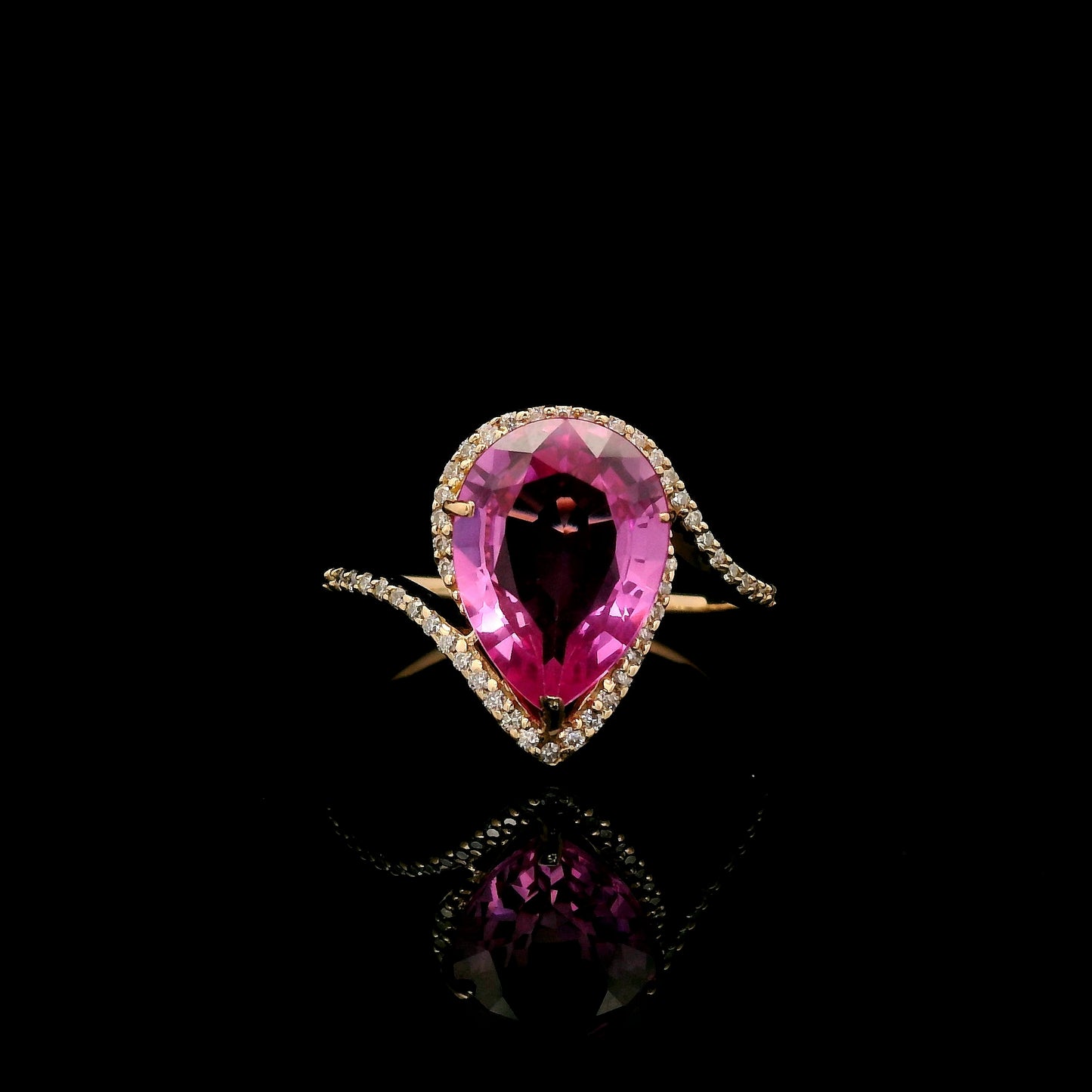4.05 Ct Pear Mixed Cut Lab Grown Pink Sapphire 14K Gold Ring