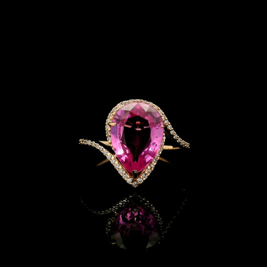 4.05 Ct Pear Mixed Cut Lab Grown Pink Sapphire 14K Gold Ring
