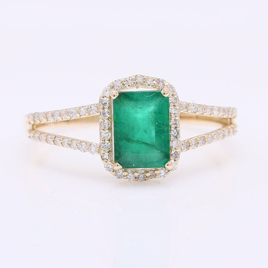 1.15 Ct Octagon Step Cut Natural Emerald 14K Gold Ring