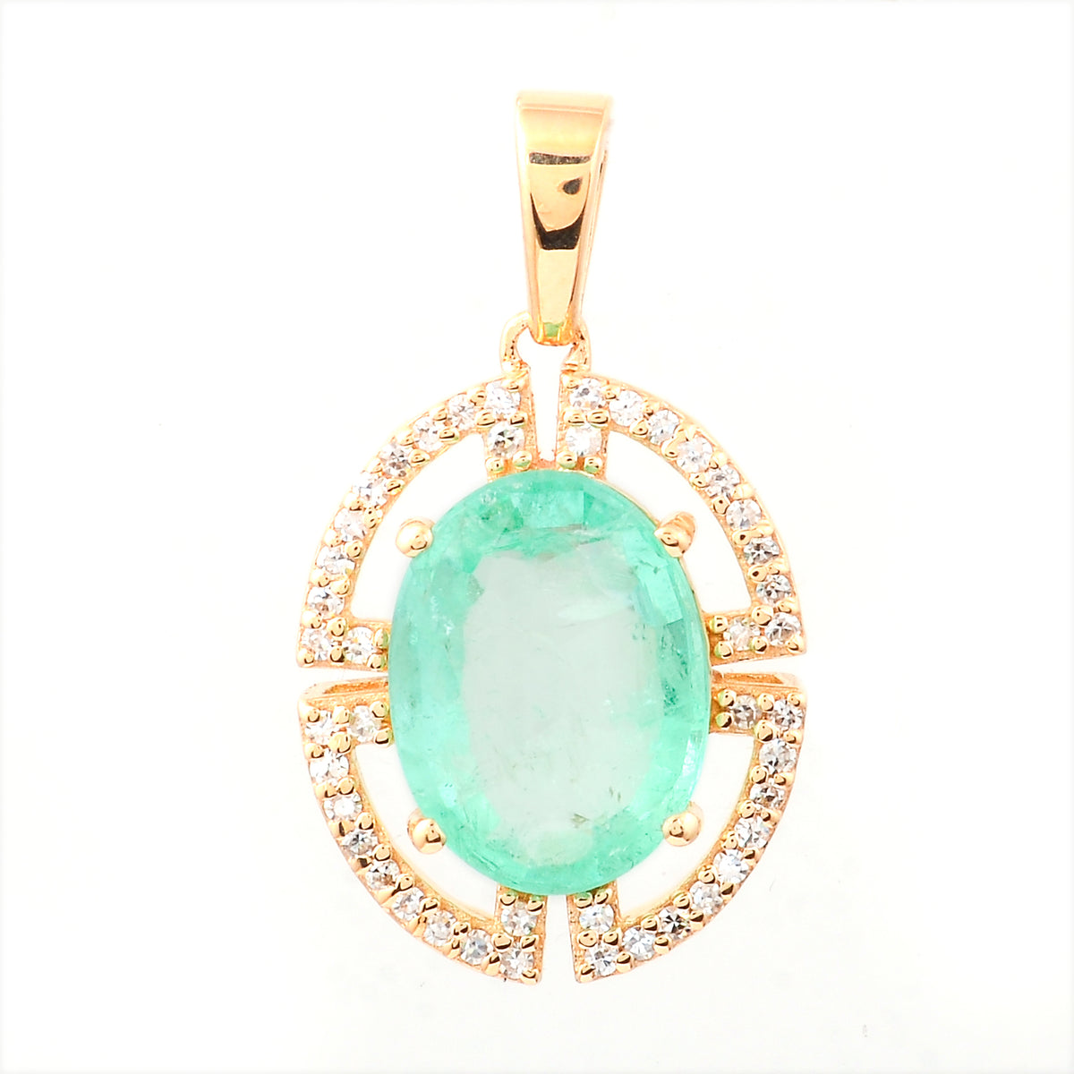 2.31 Ct Oval Mixed Cut Natural Emerald 14K Gold Pendant