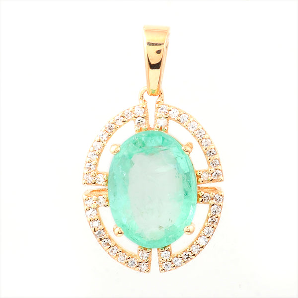 2.31 Ct Oval Mixed Cut Natural Emerald 14K Gold Pendant