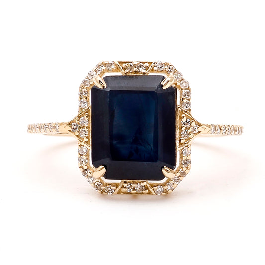 3.91 Ct Octagon Natural Sapphire 14K Gold Ring
