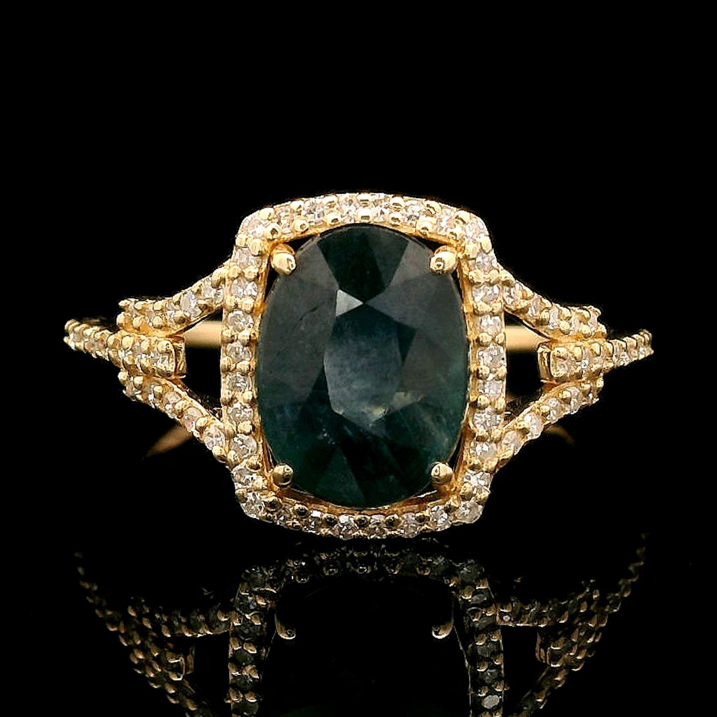 1.96 Ct Cushion Mixed Cut Natural Sapphire 14K Gold Ring