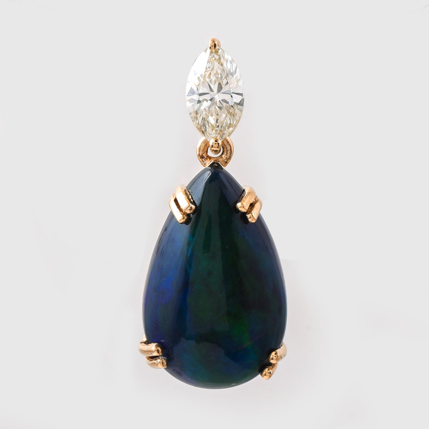 3.36 Ct Pear Cabochon Natural Black Opal 14K Gold Pendant