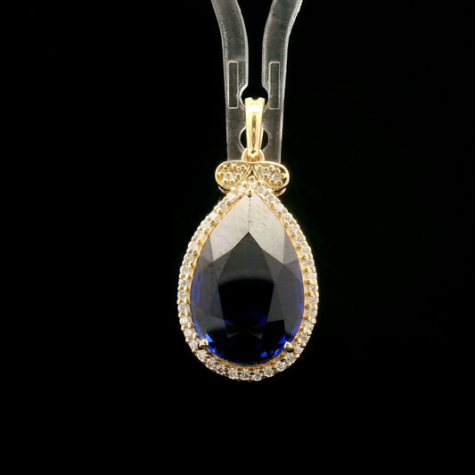 6.37 Ct Pear Mixed Cut Lab Grown Sapphire 14K Gold Pendant
