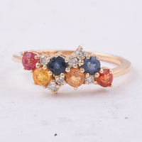 1.29 Ct Round Natural Multi-Coloured Sapphire 14K Gold Ring