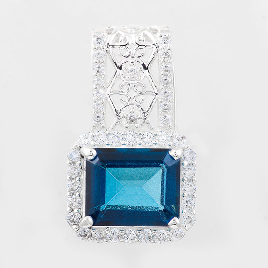 9.29 Ct Octagon Lbt Color Topaz, Cubic Zirconia 925 Sterling Silver Pendant