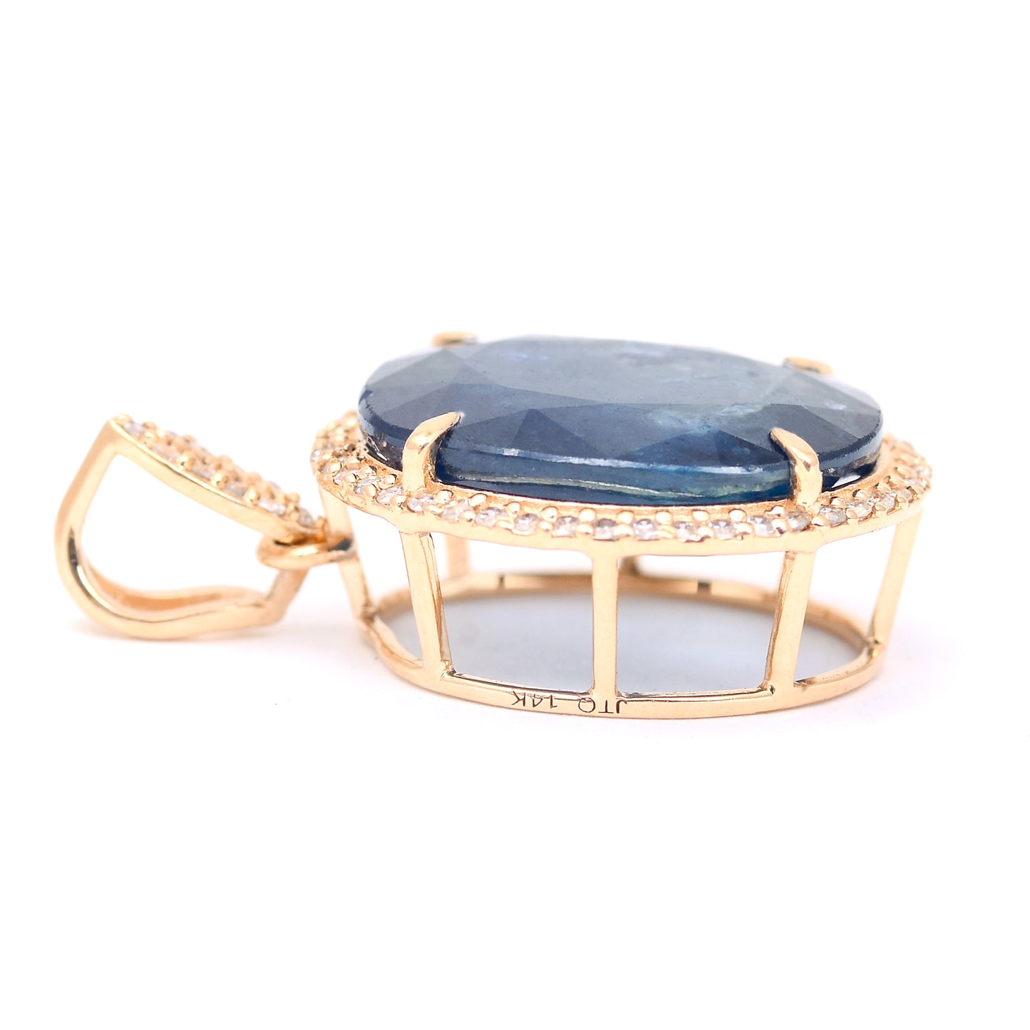 7.39 Ct Oval Mixed Cut Natural Sapphire 14K Gold Pendant